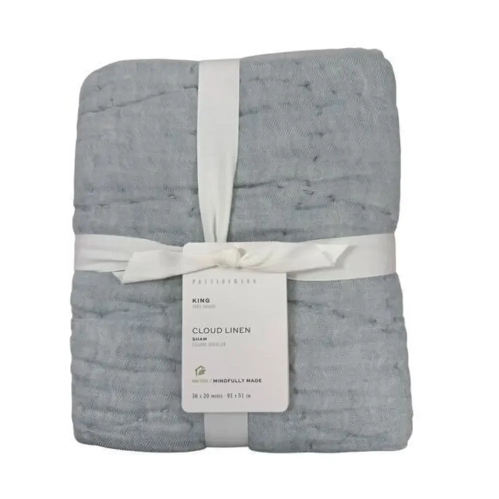 Pottery Barn Cloud Linen Cotton Quilted King Size Sham Chambray NEW WITH TAGS